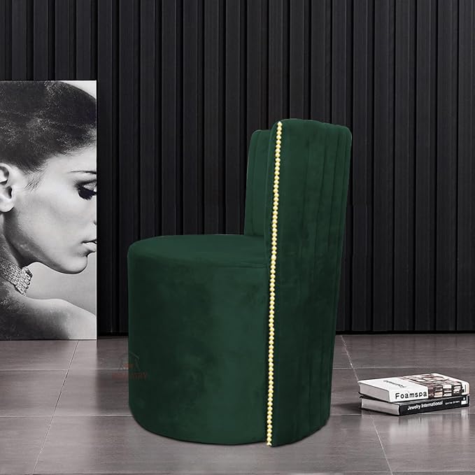 Luxury Velvet Ottoman Chair Pouffe Stool | Modern Round Soft-Padded Seating with Backrest for Living Room, Dining Room, Bedroom, Cafeteria & Dressing Area | Elegant Upholstered Chair (Green)