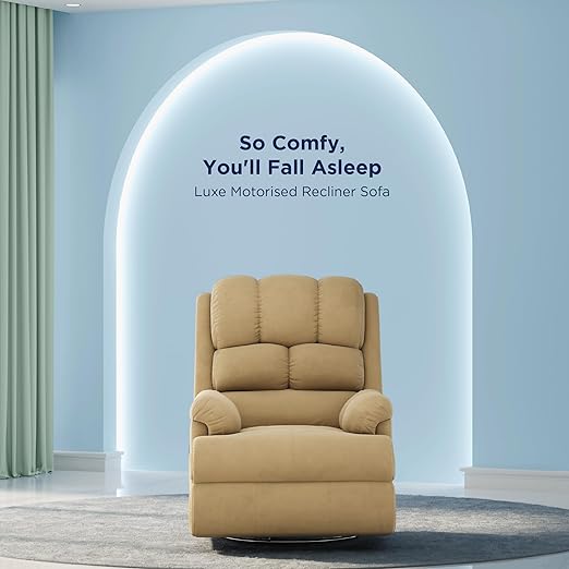 The Sleep Company Luxe Motorized Recliner Sofa | Patented SmartGrid Technology | German Engineered Mechanism | 1 Seater - Superior Seat Comfort | Premium Upholstery | Beige Color | Free Installation