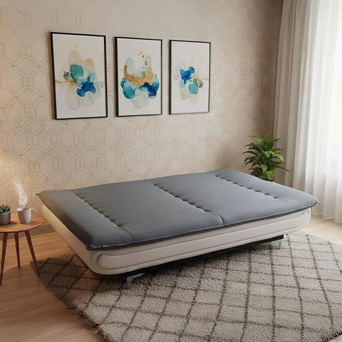 Torque Siesta 3 Seater Sofa Cuma Bed for Sleeping - Grey & White | Premium Suede Fabric Sofa Cum Bed 6x4 Feet | Foldable Sofa Beds for Festival Gifts Set Home D?cor