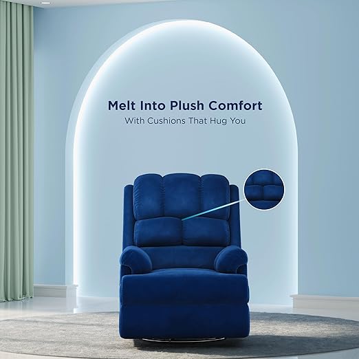 The Sleep Company Luxe Motorized Standard Recliner | Patented SmartGrid Technology | Motorized Single Recliner Sofa | Unique Lumbar Design | Premium Upholstery | Blue | Free Installation