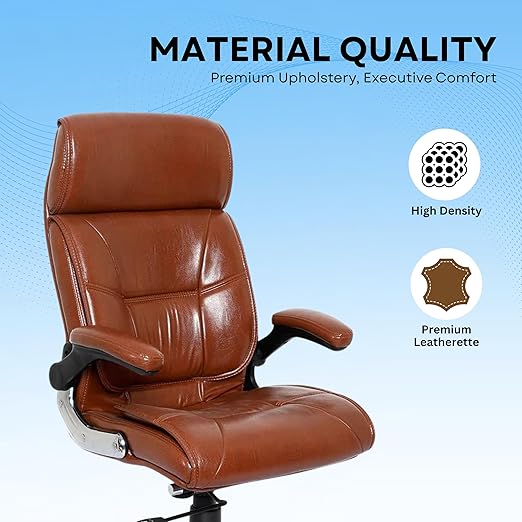 Lakdi The Furniture High Back Director Office Chair Ergonomic Leatherette Executive Chair with Adjustable Armrests, Comfortable Revolving Desk Chair for Office and Work from Home-111012160_Tanbrown