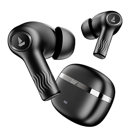 Boat Nirvana Ion, 120HRS Battery, Crystal Bionic Sound w/Dual EQ Mode, 4Mics ENx, App Support, Low Latency, IPX4, v.5.2 Bluetooth Earbuds, TWS Ear Buds Wireless Earphones with Mic (Charcoal Black)
