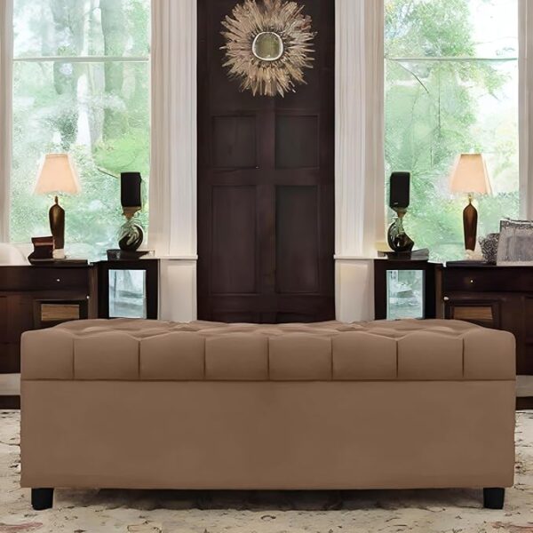 AMATA Eagle Solid Wood 2 Seater Ottoman/pouffe Camel Suede velevt Fabric Perfect for Home Living Office Room and Guests (Camel 3, 2 Seater)