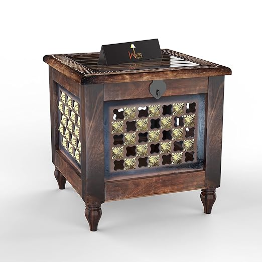 Wooden Twist Hand Carved Teak Wood Footrest Stool Ottoman for Living Room (Design-6)
