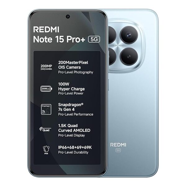 REDMI Note 15 Pro+ 5G (Mirage Blue, 12GB + 256GB) | 200MasterPixel OIS Camera | Snapdragon 7s Gen 4 | CrystalRes AMOLED | IP69/69K | 6500mAh Si/C Battery | 100W HyperCharge