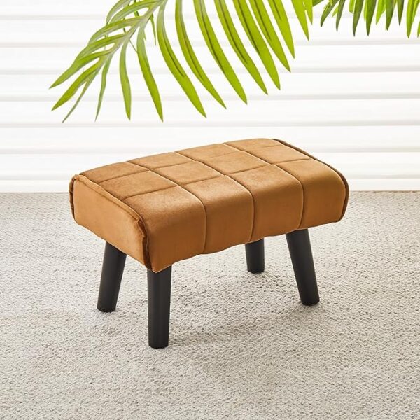 Modern Ottoman Footrest Stool, Quilted Velvet Upholstery, Black Wooden Legs, Living Room Furniture (Brown, Pack of 1, Rectangular)