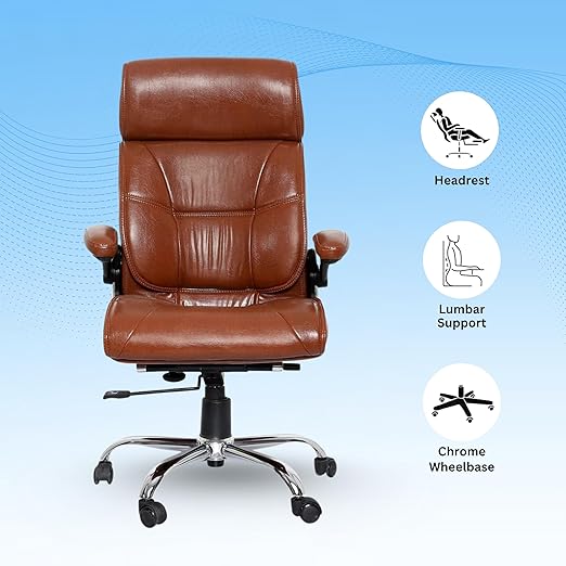 Lakdi The Furniture High Back Director Office Chair Ergonomic Leatherette Executive Chair with Adjustable Armrests, Comfortable Revolving Desk Chair for Office and Work from Home-111012160_Tanbrown