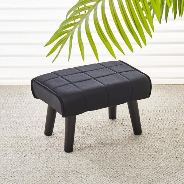 Modern Ottoman Footrest Stool, Quilted Velvet Upholstery, Black Wooden Legs, Living Room Furniture (Black, Pack of 1, Rectangular)
