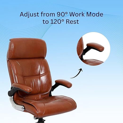 Lakdi The Furniture High Back Director Office Chair Ergonomic Leatherette Executive Chair with Adjustable Armrests, Comfortable Revolving Desk Chair for Office and Work from Home-111012160_Tanbrown