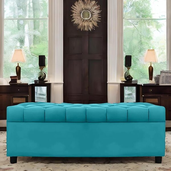 AMATA Eagle Solid Wood 2 Seater Ottoman/pouffe Camel Suede velevt Fabric Perfect for Home Living Office Room and Guests (Sky Blue 3, 2 Seater)