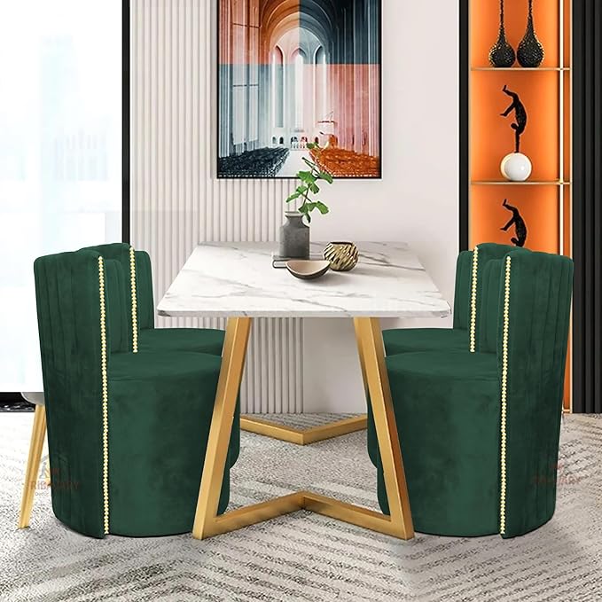 Luxury Velvet Ottoman Chair Pouffe Stool | Modern Round Soft-Padded Seating with Backrest for Living Room, Dining Room, Bedroom, Cafeteria & Dressing Area | Elegant Upholstered Chair (Green)