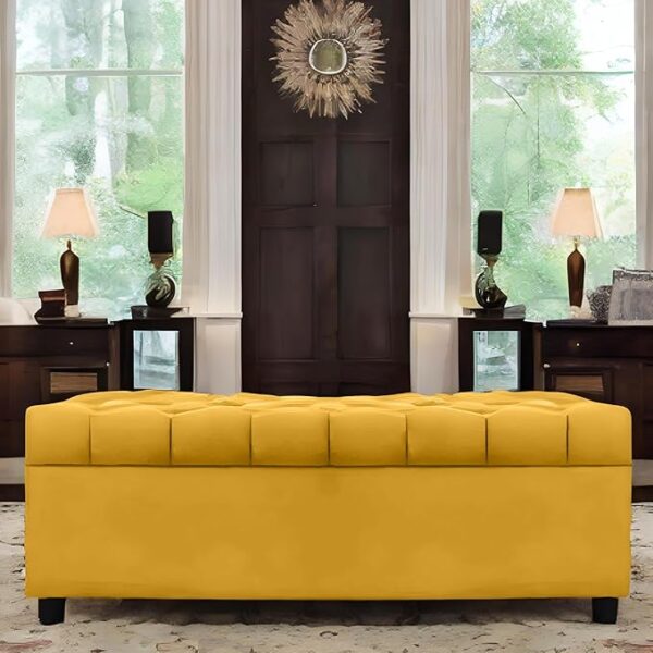 AMATA Eagle Solid Wood 2 Seater Ottoman/pouffe Camel Suede velevt Fabric Perfect for Home Living Office Room and Guests (Yellow 3, 2 Seater)