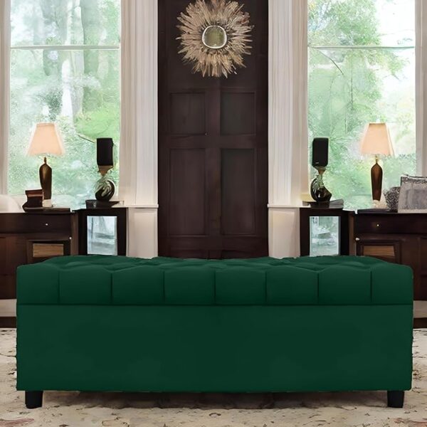 AMATA Eagle Solid Wood 2 Seater Ottoman/pouffe Camel Suede velevt Fabric Perfect for Home Living Office Room and Guests (Green 3, 2 Seater)