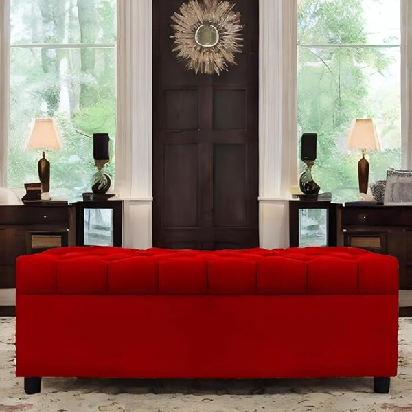 AMATA Eagle Solid Wood 2 Seater Ottoman/pouffe Camel Suede velevt Fabric Perfect for Home Living Office Room and Guests (RED 3, 2 Seater)