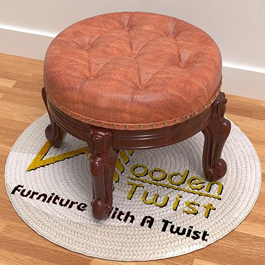 Wooden Twist Hand Carved Teak Wood Footrest Stool Ottoman for Living Room (Design-4)