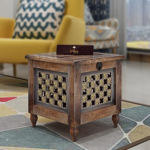 Wooden Twist Hand Carved Teak Wood Footrest Stool Ottoman for Living Room (Design-6)