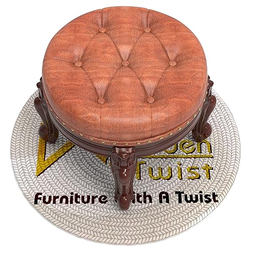 Wooden Twist Hand Carved Teak Wood Footrest Stool Ottoman for Living Room (Design-4)