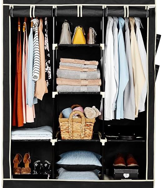 Solimo 3-Door Foldable Plastic Wardrobe, 8 Racks, Black, 126 cm, 44 cm, 162 cm