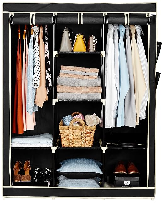Solimo 3-Door Foldable Plastic Wardrobe, 8 Racks, Black, 126 cm, 44 cm, 162 cm