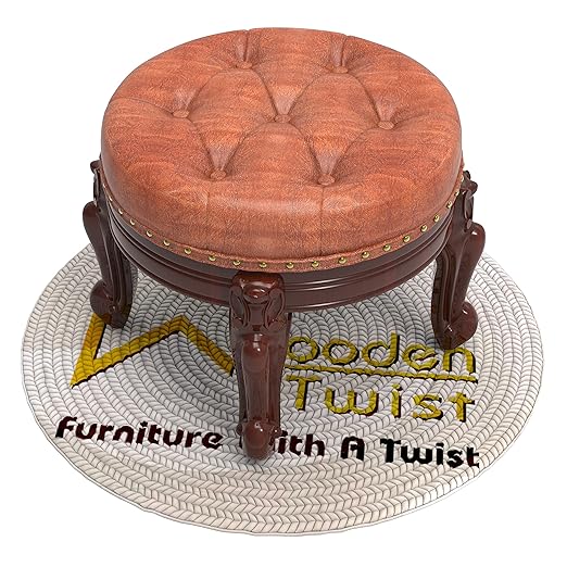 Wooden Twist Hand Carved Teak Wood Footrest Stool Ottoman for Living Room (Design-4)