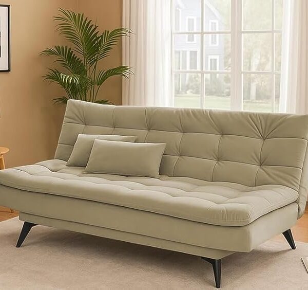 Danny 3 Seater Sofa Cum Bed for Living Room Premium Fabric Sofa for Living Room (Cream)