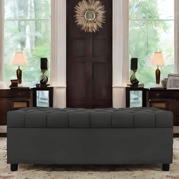 AMATA Eagle Solid Wood 2 Seater Ottoman/pouffe Camel Suede velevt Fabric Perfect for Home Living Office Room and Guests (Grey 3, 2 Seater)