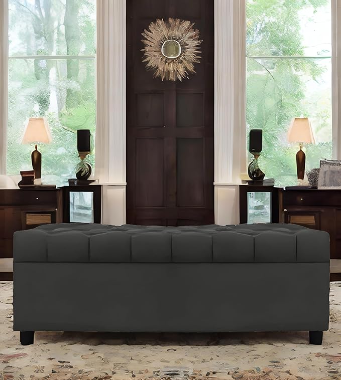 AMATA Eagle Solid Wood 2 Seater Ottoman/pouffe Camel Suede velevt Fabric Perfect for Home Living Office Room and Guests (Grey 3, 2 Seater)