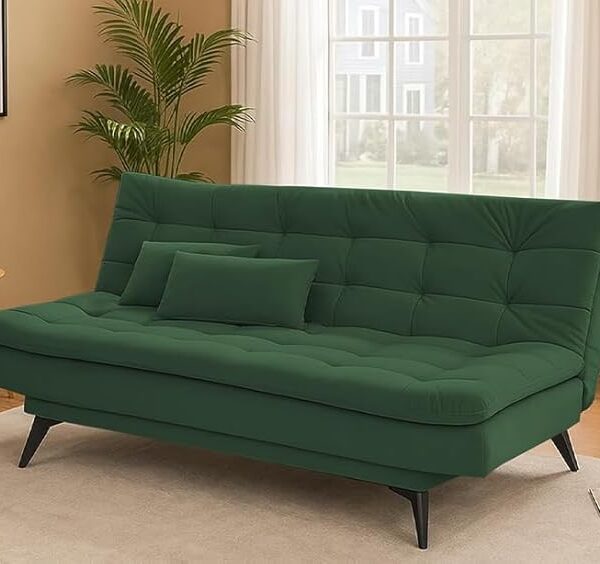 Danny 3 Seater Sofa Cum Bed for Living Room Premium Fabric Sofa for Living Room (Green Colour Fabric)