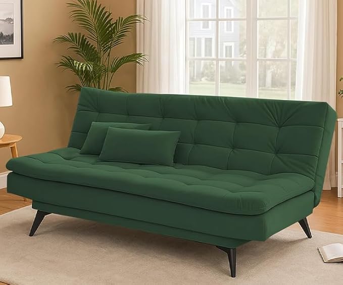 Danny 3 Seater Sofa Cum Bed for Living Room Premium Fabric Sofa for Living Room (Green Colour Fabric)