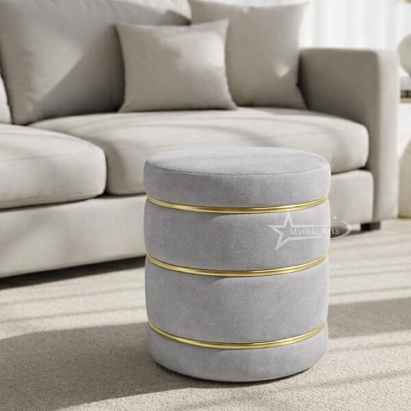 Wooden Puffy Round Footstool and Ottoman Stool for Living Room Furnishings, Sitting Pouffe Ottoman Stool, Office Stool, and Room Decor Grey