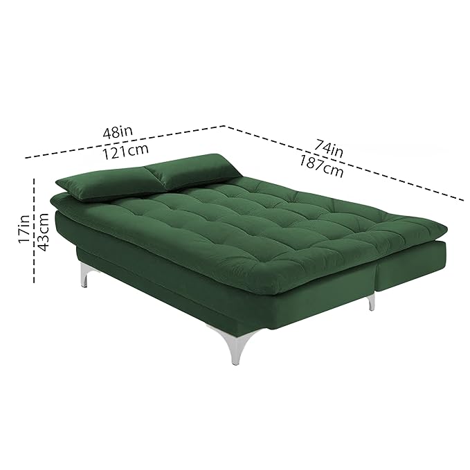 Danny 3 Seater Sofa Cum Bed for Living Room Premium Fabric Sofa for Living Room (Green Colour Fabric)
