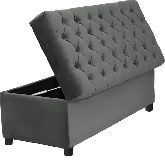 AMATA Eagle Solid Wood 2 Seater Ottoman/pouffe Camel Suede velevt Fabric Perfect for Home Living Office Room and Guests (Grey 3, 2 Seater)