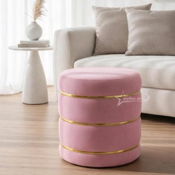 Wooden Puffy Round Footstool and Ottoman Stool for Living Room Furnishings, Sitting Pouffe Ottoman Stool, Office Stool, and Room Decor (Pink)