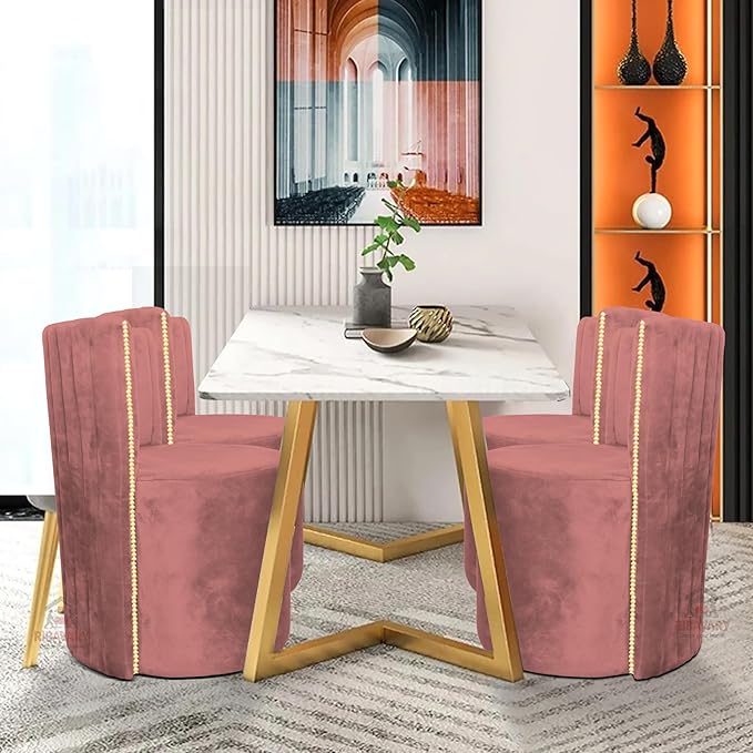 Luxury Velvet Ottoman Chair Pouffe Stool | Modern Round Soft-Padded Seating with Backrest for Living Room, Dining Room, Bedroom, Cafeteria & Dressing Area | Elegant Upholstered Chair (Pink)
