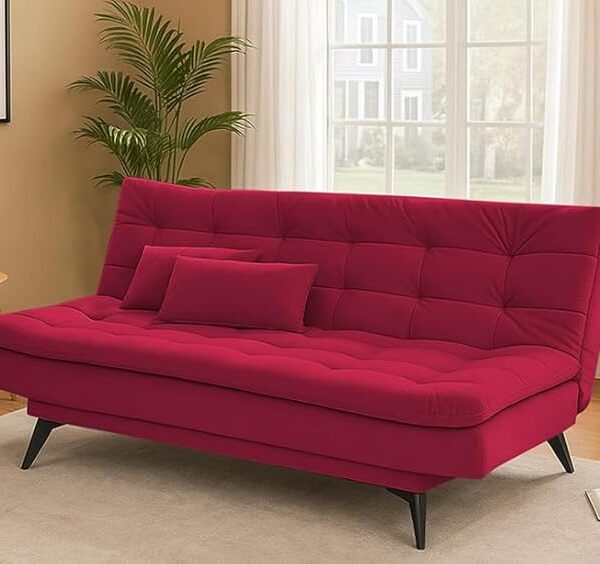 Danny 3 Seater Sofa Cum Bed for Living Room Premium Fabric Sofa for Living Room (Red)