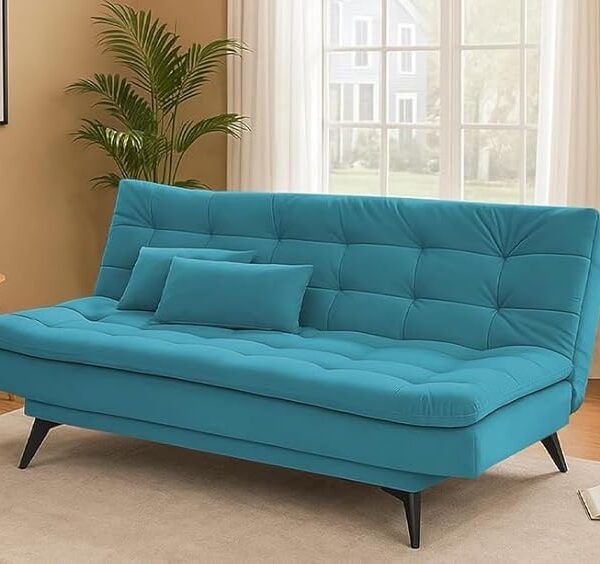 Danny 3 Seater Sofa Cum Bed for Living Room Premium Fabric Sofa for Living Room (Turquise Colour)