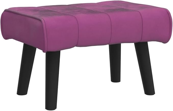 Modern Ottoman Footrest Stool, Quilted Velvet Upholstery, Black Wooden Legs, Living Room Furniture (Violet, Pack of 1, Rectangular)