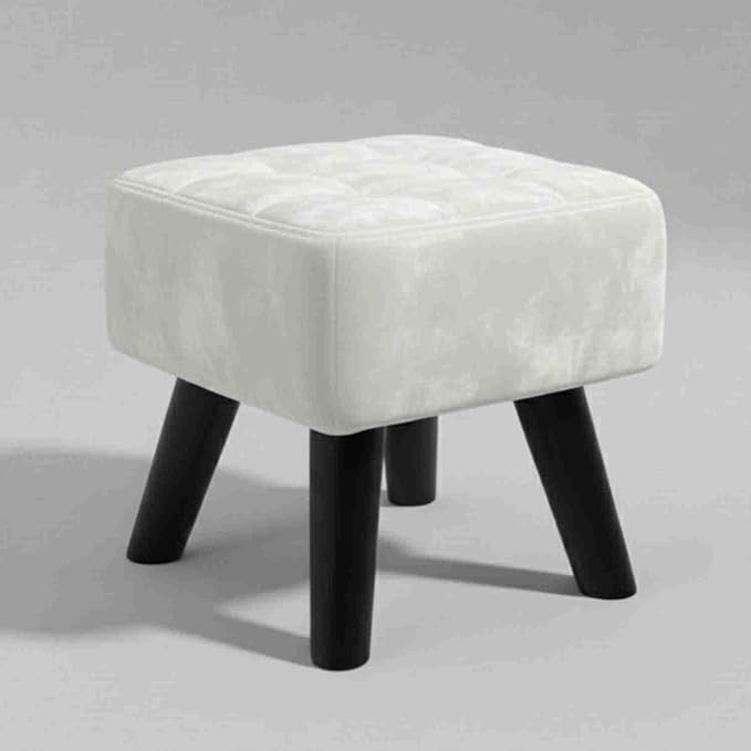 Luxurious Pouffes Home Decoration Ottoman Sitting Stool Soft Padded Foot Stool with Solid Wood Legs Sofa Footrest Additional Seating Couch in The Dressing Office and Living Room (White)