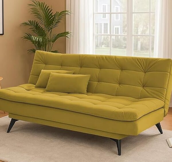 Danny 3 Seater Sofa Cum Bed for Living Room Premium Fabric Sofa for Living Room (Yellow)_