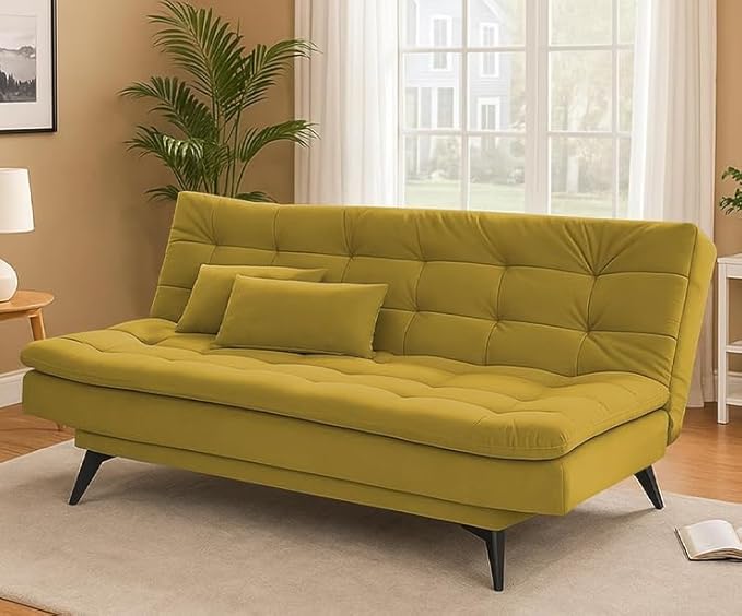 Danny 3 Seater Sofa Cum Bed for Living Room Premium Fabric Sofa for Living Room (Yellow)_