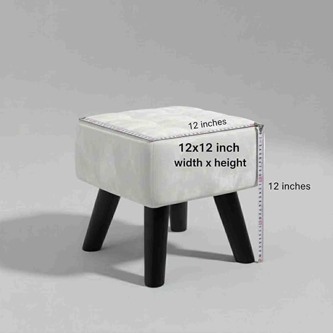 Luxurious Pouffes Home Decoration Ottoman Sitting Stool Soft Padded Foot Stool with Solid Wood Legs Sofa Footrest Additional Seating Couch in The Dressing Office and Living Room (White)
