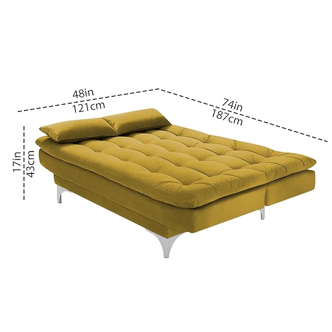 Danny 3 Seater Sofa Cum Bed for Living Room Premium Fabric Sofa for Living Room (Yellow)_