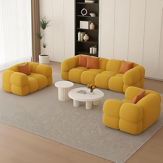 A to Z Furniture Classic 3+1+1=5 Seater Sofa Set Luxury Chesterfield Sofa for in Home Living Room and Office (3+1+1 Yellow)