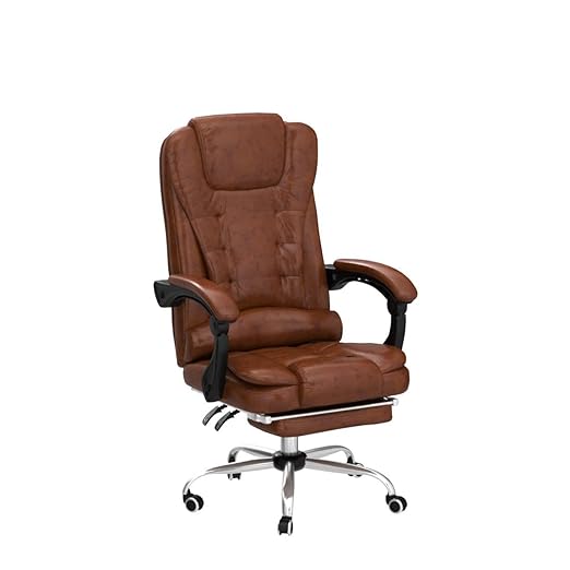 Kepler Brooks Italia Premium Leatherette Office Chair for Work | 3 Year Warranty | Boss Chair for Office, Ergonomic Executive Chair, Cushioned Arms & Seat, Leg Rest, Heavy Duty Metal Base (Brown)