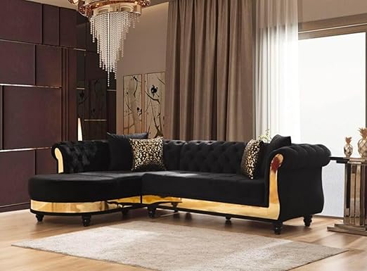 A to Z Furniture Classic L-Shape 4 Seater Sofa Set Luxury Chesterfield Sofa for in Home Living Room and Office (l Shape Black)