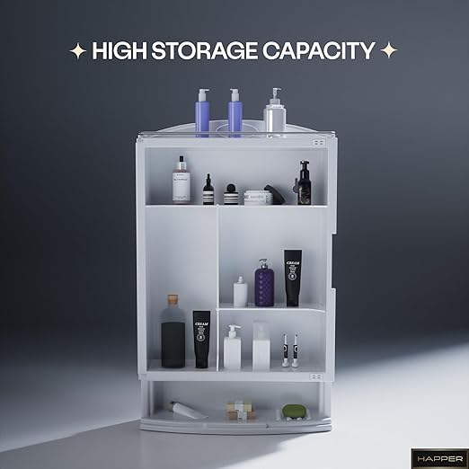 Happer Plastic Premium Multipurpose Wall Mounted Storage Cabinet with Mirror, Prime Look (White)