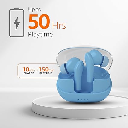 TWS in-Ear Earbuds (P50) with Up to 50 Hours of Fast Charging | Dual 10mm Drivers | IPX4 Water-Resistance | Bluetooth 5.3 | Quad Mic with ENC | Touch Controls (Light Blue)