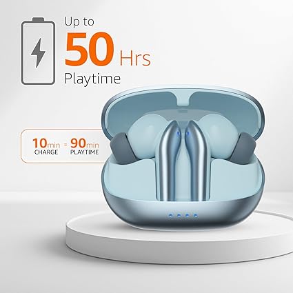 TWS in-Ear Earbuds (AB-T08) - C1 with Up to 50 Hours Fast Charging | Dual 10mm Drivers | IPX4 Water-Resistance | Bluetooth 5.3 | Charging Case with Mic | Touch Control (Blue)