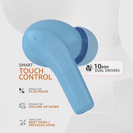 TWS in-Ear Earbuds (P50) with Up to 50 Hours of Fast Charging | Dual 10mm Drivers | IPX4 Water-Resistance | Bluetooth 5.3 | Quad Mic with ENC | Touch Controls (Light Blue)