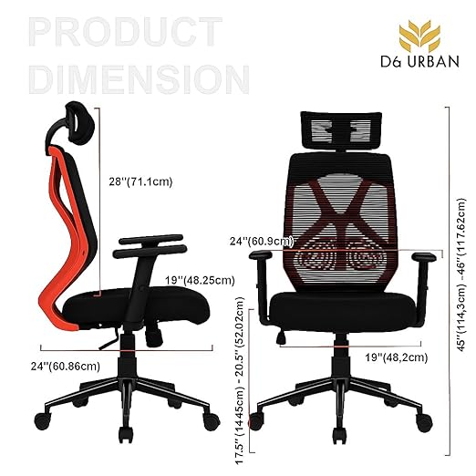 Merlion Office Chair, High Back Mesh Ergonomic Home Office Desk Chair with 3 Years Warranty, Adjustable Armrests, Adjustable Lumbar Support, Tilt Lock Mechanism (Red)